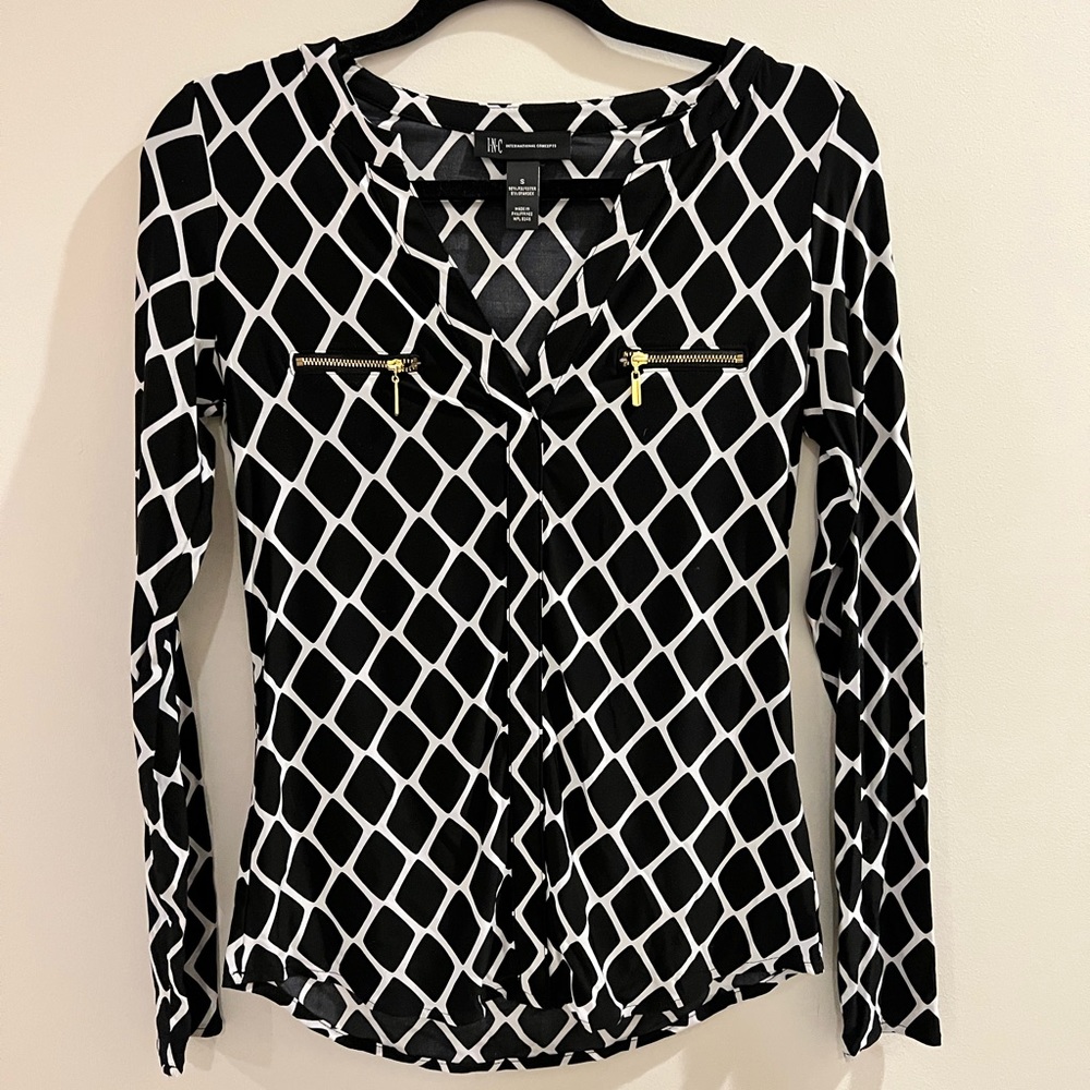I.N.C top, navy blue and white, size small